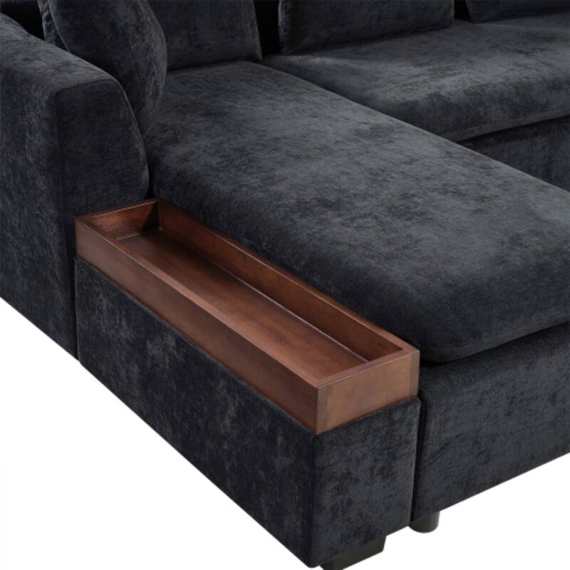 L-Shaped Sofa Couch with Built-in Wooden Storage Compartment by Harper&Bright Designs