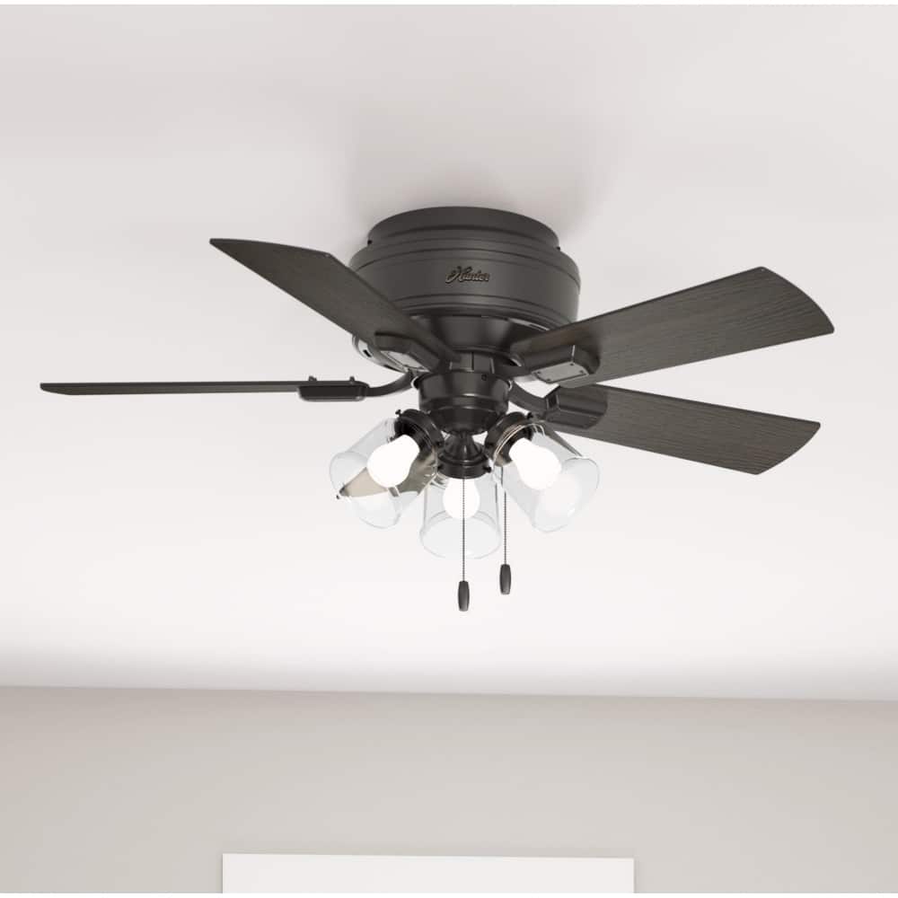 Hunter 42" Crestfield Low Profile Ceiling Fan with 3-Light LED Light Kit and Pull Chain - Casual, Farmhouse, Rustic