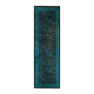 Overton Hand Knotted Wool Vintage Inspired Modern Contemporary Overdyed Black Runner Rug - 2' 7" x 8' 3"