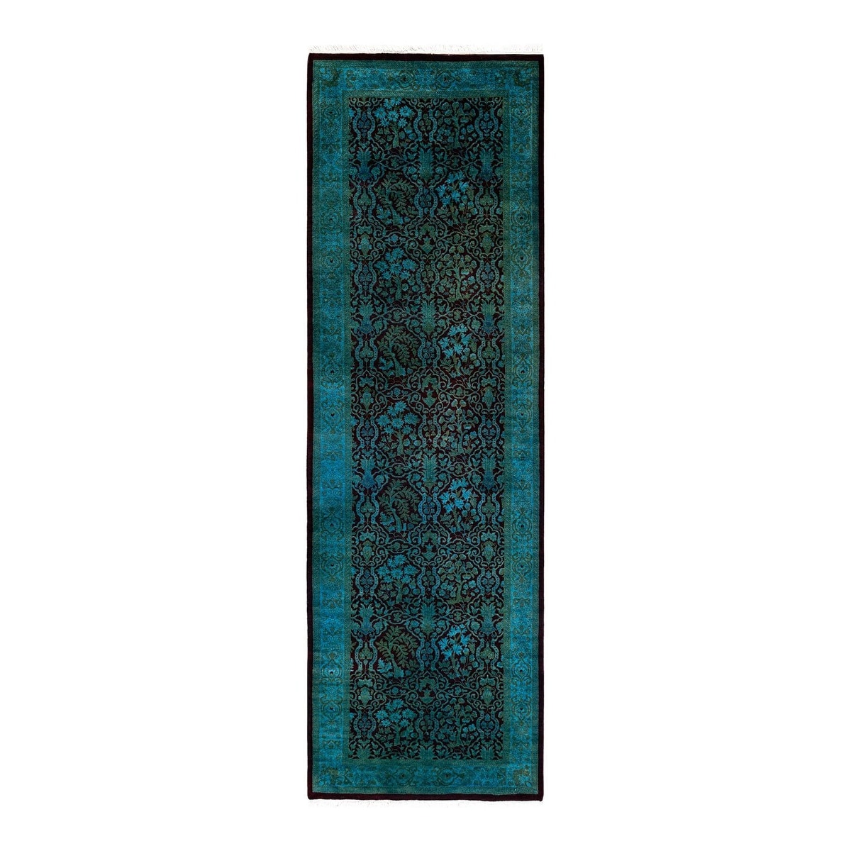 Overton Hand Knotted Wool Vintage Inspired Modern Contemporary Overdyed Black Runner Rug - 2' 7" x 8' 3"