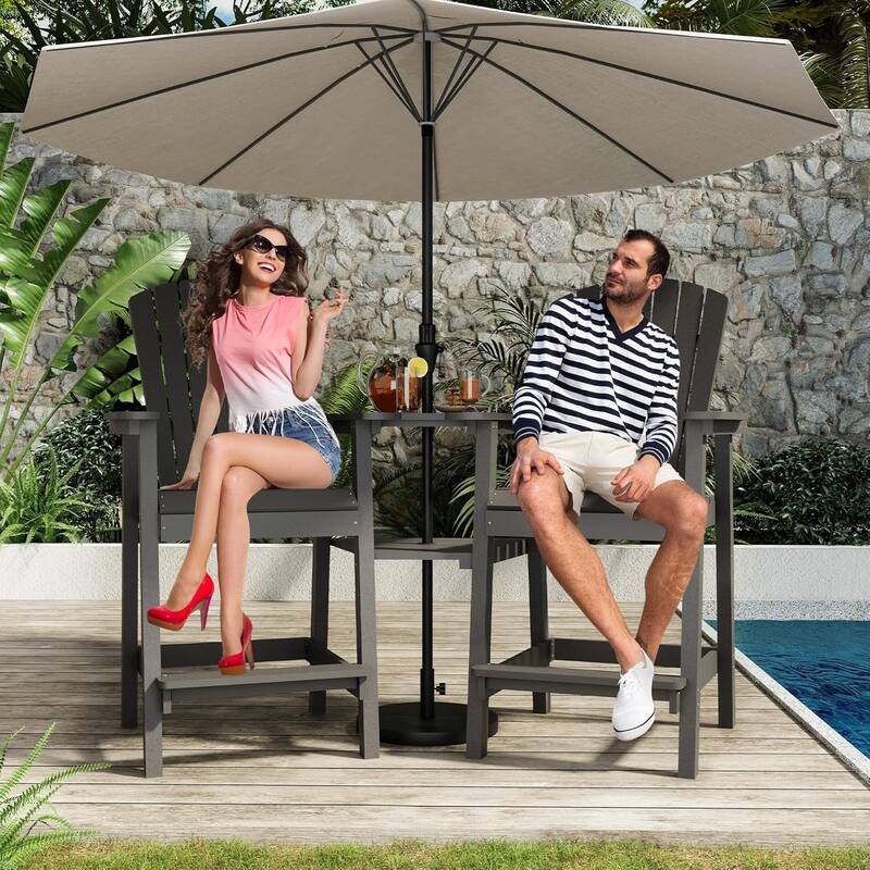 2-Pack Adirondack Bar Stools High-Back Outdoor Patio Chairs with Cup Holder Tray