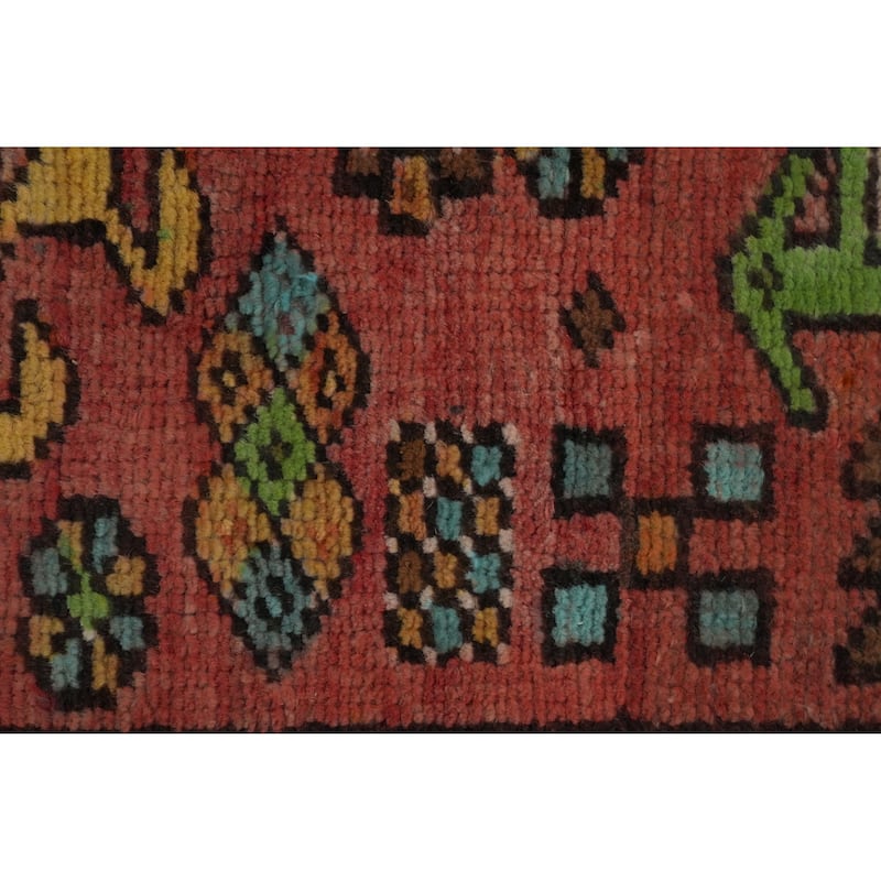 Hand Knotted Oriental 100% Wool Carpet Traditional Geometric Oranges & Rust Heriz Runner Rug - 10' 3'' X 3' 6''