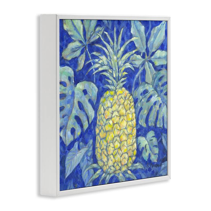 Stupell Tropical Pineapple on Blue Framed Giclee Art Design By Paul Brent