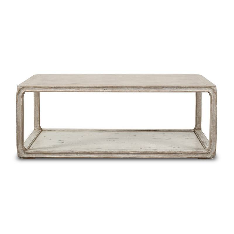 Peking Coffee Table w/Base, 47 Inch Long, White Wash Finish