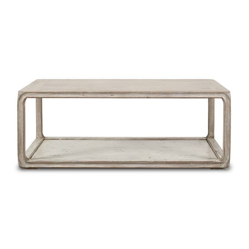 Peking Coffee Table w/Base, 47 Inch Long, White Wash Finish