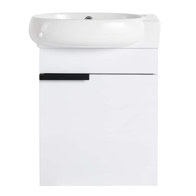 17 in.W Wall-Mounted Plywood Bathroom Vanity in White with Ceramic Sink