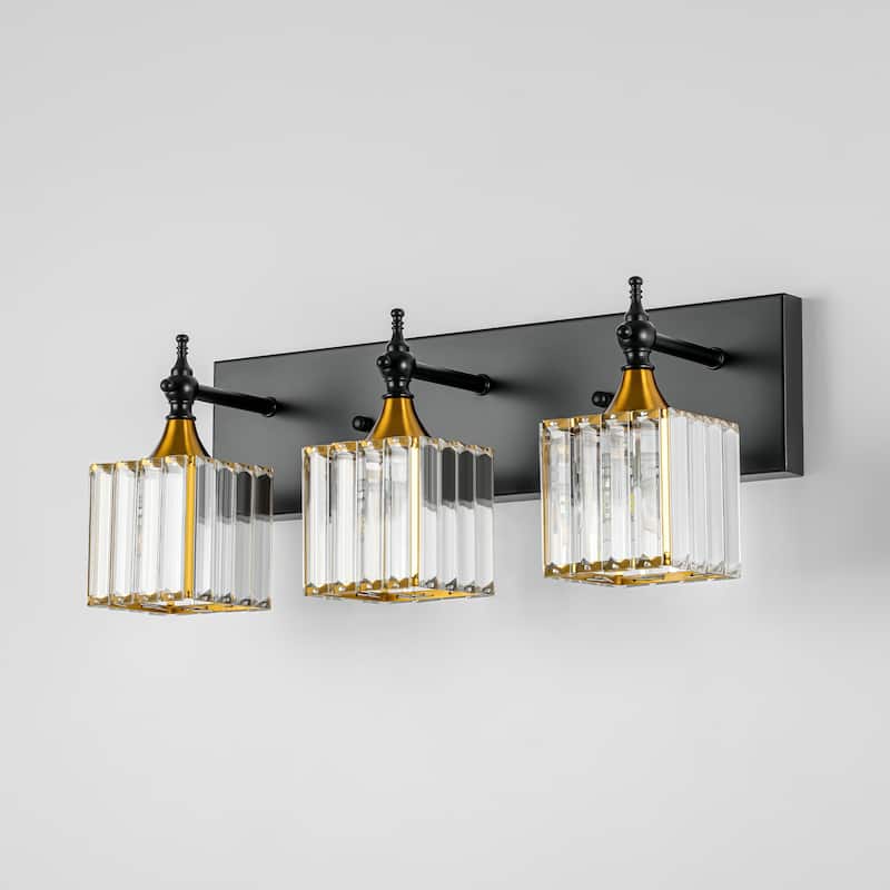 3/4-Light Modern Glam Dimmable Black Gold Crystal Bathroom Vanity Light