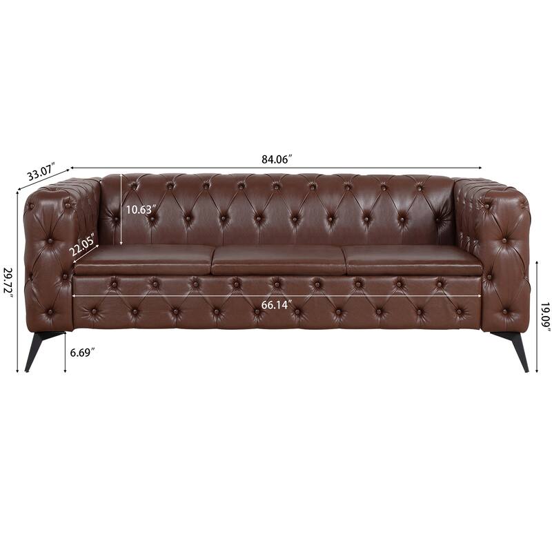 Stylish 3-Seat Sofa with Pocket Spring Cushions & Diagonal Iron Legs - Contemporary Couch