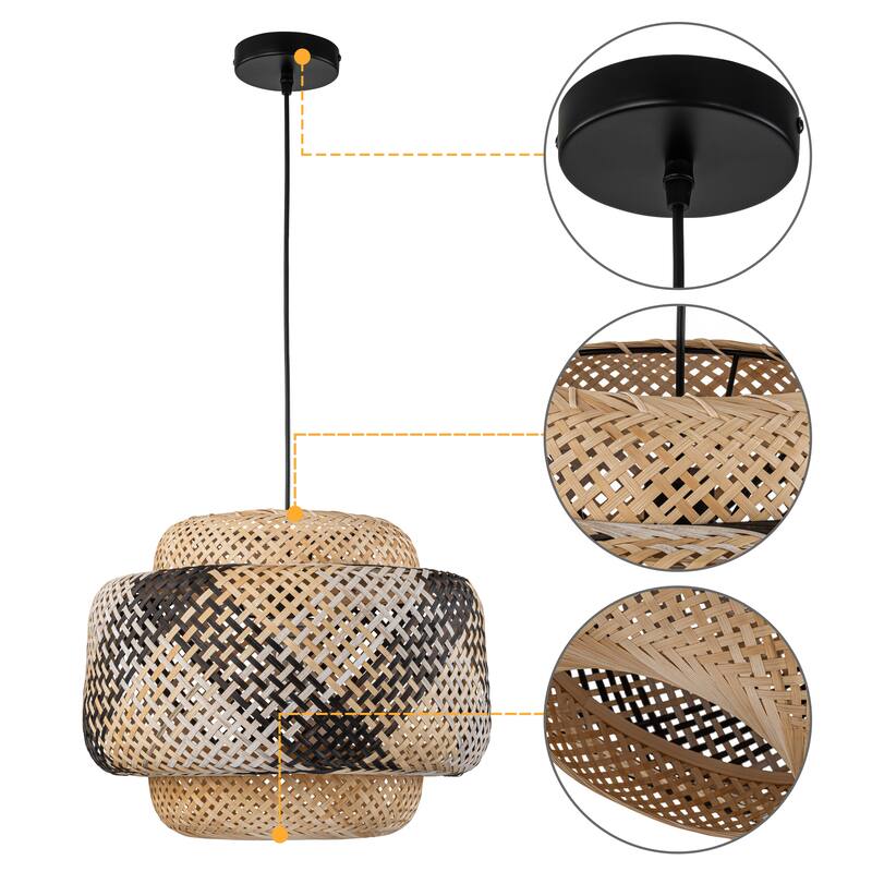 C Cattleya 1-Light Farmhouse Hand-Woven Natural Bamboo Hanging Pendant Light
