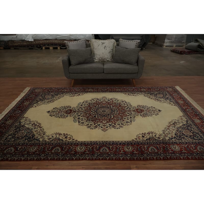 Hand Knotted Oriental 100% Wool Carpet Traditional Floral Beige & Ivories Isfahan Area Rug - 10' 1'' X 6' 10''