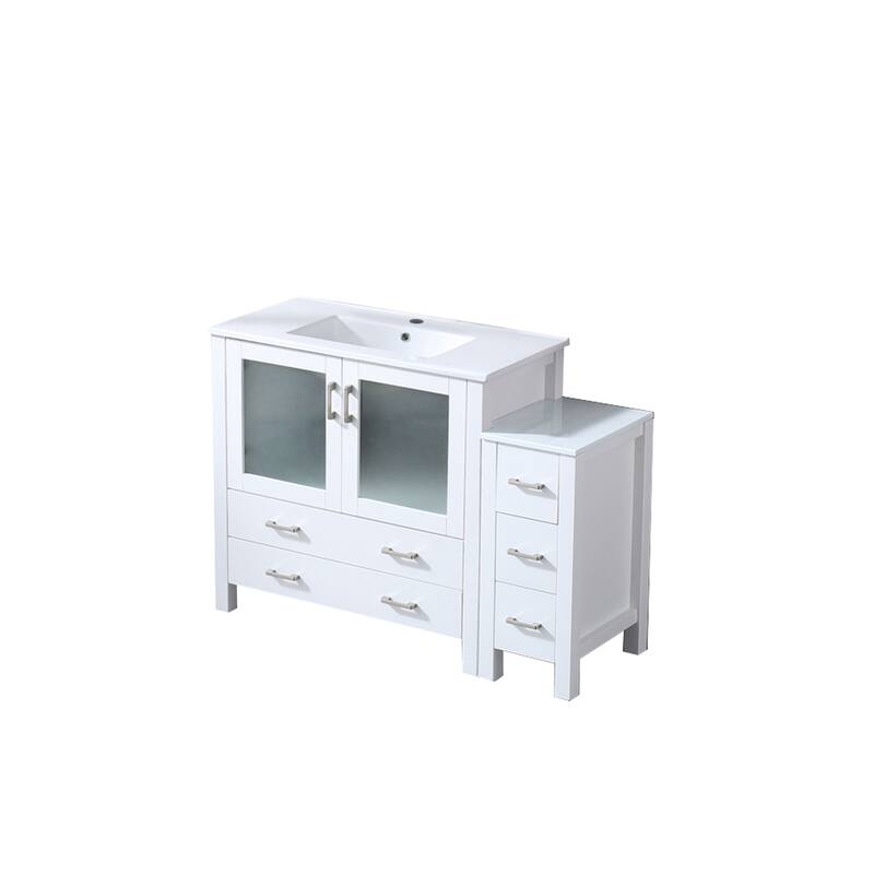Volez Single Bath Vanity with Side Cabinet and White Ceramic Top