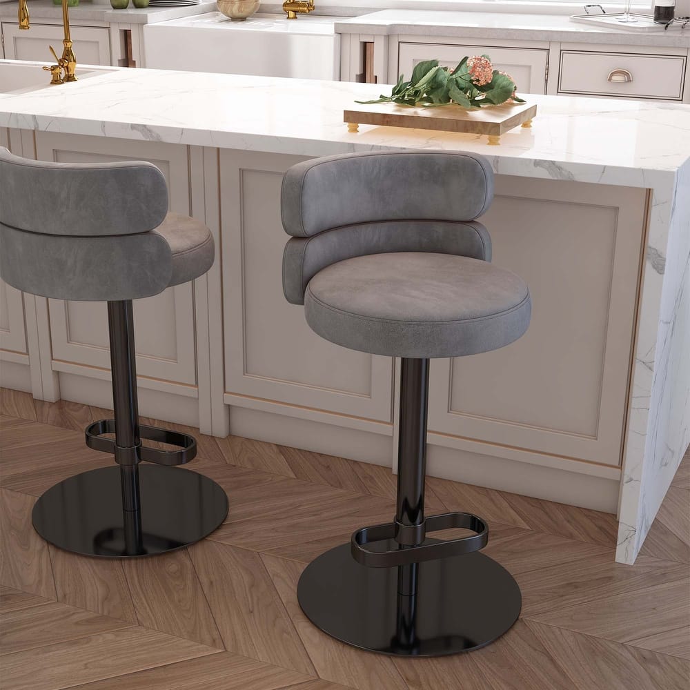 Modern Velvet Bar Stool with Height Adjustment and 360-Degree Swivel