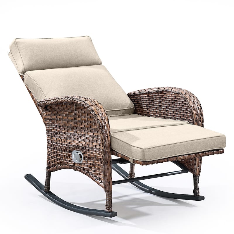 Pocassy Versatile Outdoor Recliner Rocker Chair with Thick Cushion