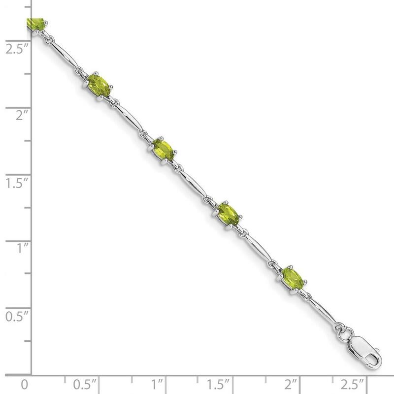 Curata 925 Sterling Silver Polished Lobster Claw Closure Peridot Bracelet