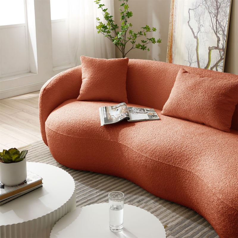 Mid Century Modern Curved Boucle Fabric Couch for Bedroom, Office