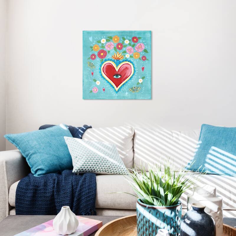 Wynwood Studio Canvas Floral and Botanical Heart Visions Blue and Tiffany Blue Modern & Contemporary Wall Art Canvas Print - 20 x 20