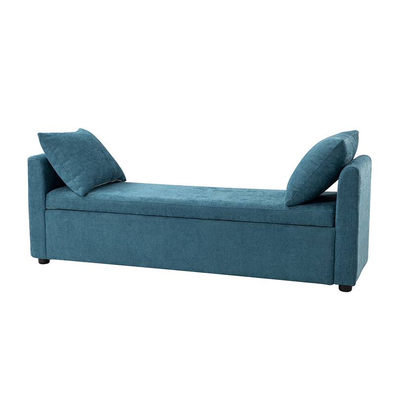 Franco Modern Upholstered Storage Bench with Two Throw Pillows and Thick Padded Cushion