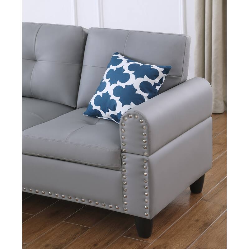Faux Leather L - Shaped Sectional Set With Cup Holders 2pc