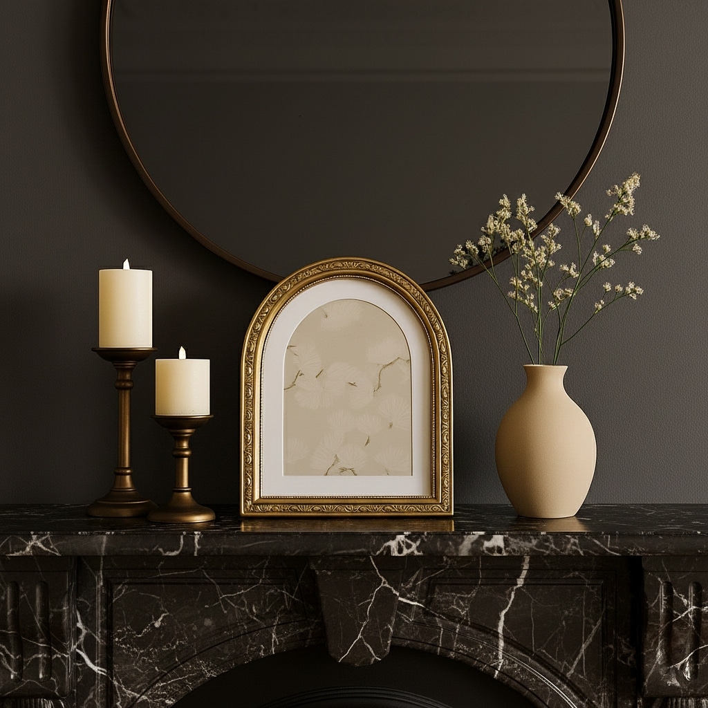 Decorative Arched Picture Frame Matted - Gold