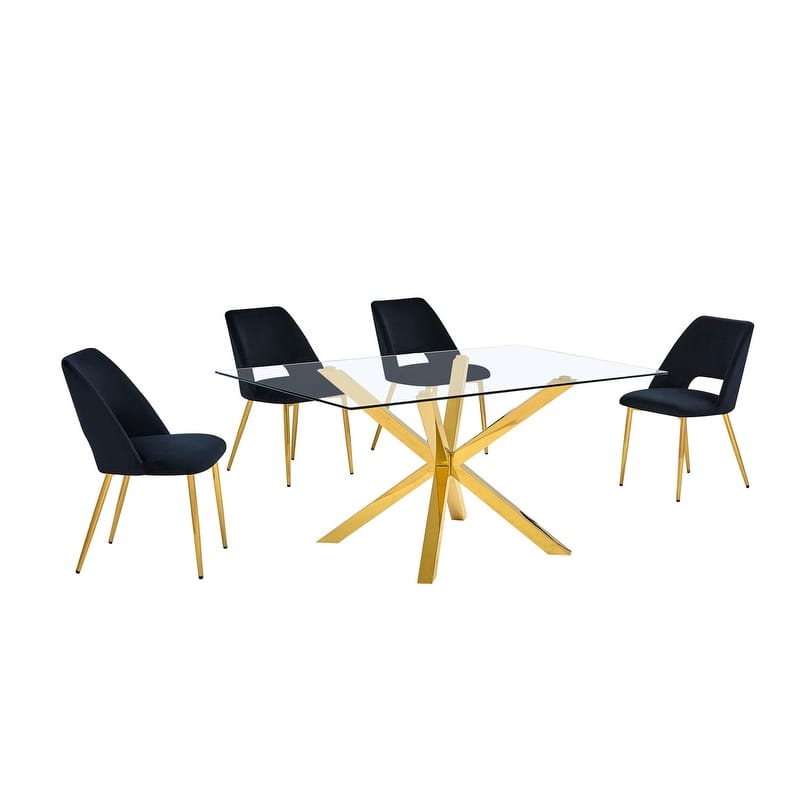 Best Quality Furniture Glass Dining Set with Gold Chrome Finish - 5-Piece - Black
