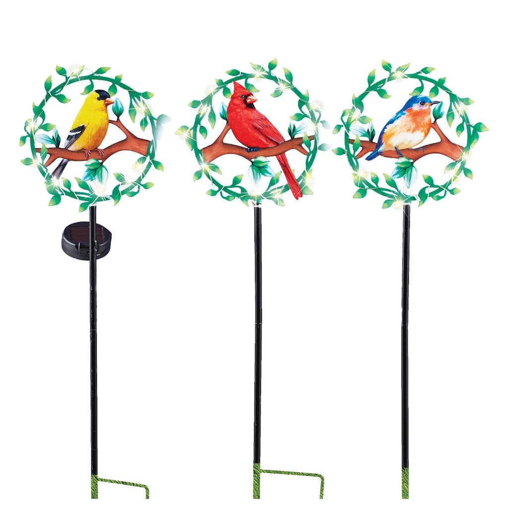 Solar Powered LED Lighted Bird Stakes - Set of 3 - 51 x 23.75 x 3.5