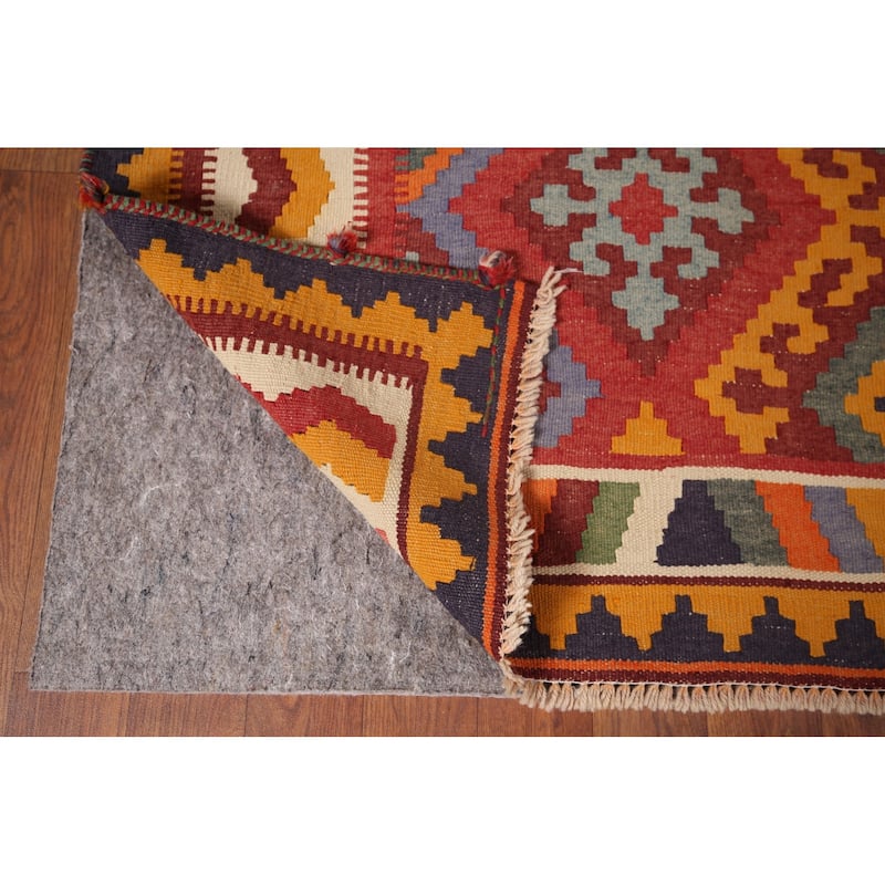 Vegetable Dye Kilim Qashqai Persian Vintage Rug Hand-Woven Wool Carpet - 5'3"x 9'0"