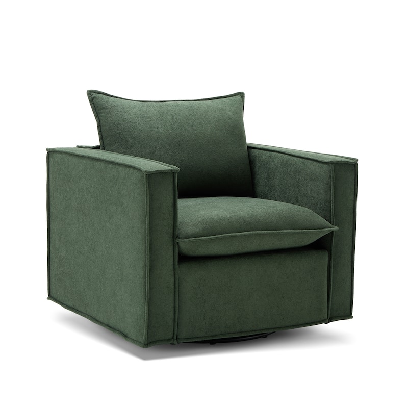Swivel Accent Chair, 34'' Wide Upholstered Arm Chair with Plump Back Pillow, Modern Sofa Living Room Chair for Bedroom, Corner