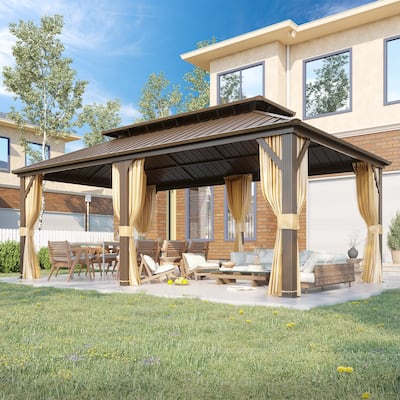 EROMMY 12x20 Outdoor Pergola with Galvanized Steel Roof, Aluminum Frame, and Vertical Rain Drainage System