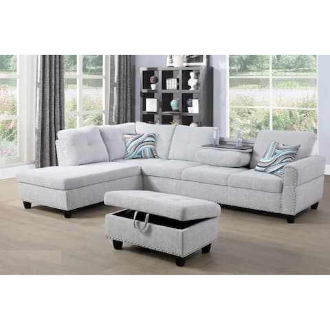 Left Facing White Sectional Sofa Set/w drop down table