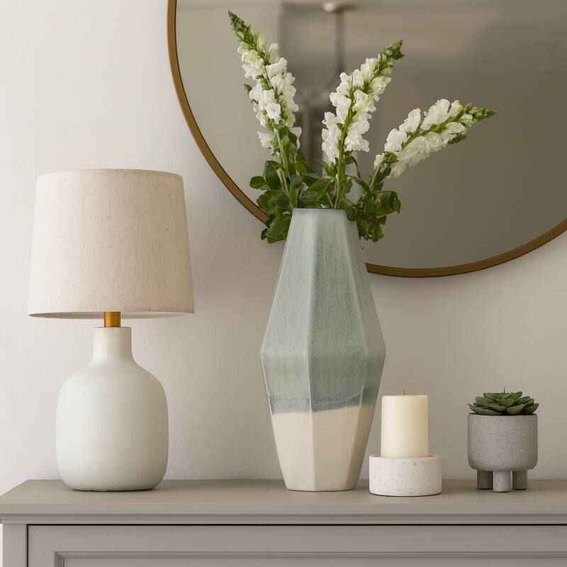 Decorative Vase - Blue Ceramic Triple Tone Faceted