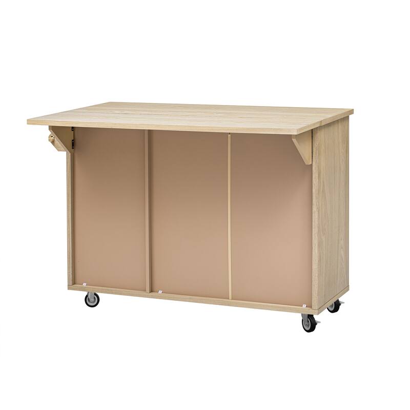 Kitchen Island with Drop Leaf, Coastal Kitchen Island on Wheels with Internal Storage Rack, Rolling Kitchen Cart