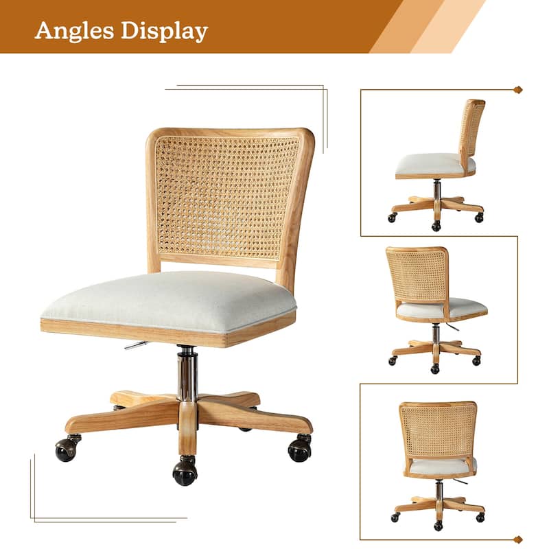 Calcutta Modern Rattan Back Task Chair Office chair with Solid Wood Legs by HULALA HOME