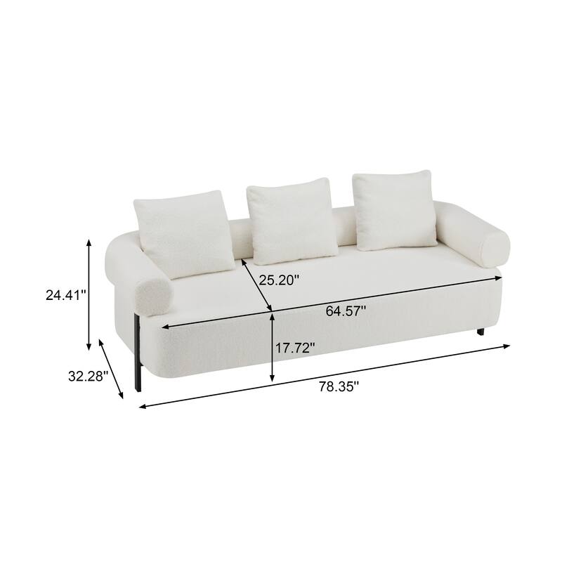 78" Modern 3-Seater Sofa Couch, Upholstered Sofa with Rolled Armrests & 3 Plush Pillows, Comfy Couch for Living Room, Bedroom