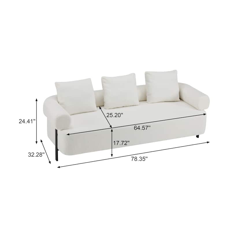 Roomfitters 78" Modern 3-Seater Sofa, Oversized Comfy Couch with 3 Plush Pillows for Living Room, Bedroom, Apartment