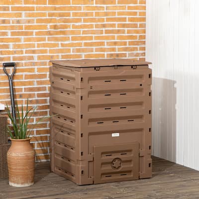 Outsunny Garden Compost Bin, 120 Gallon (450L) Garden Composter with 80 Vents and 2 Sliding Doors, Lightweight & Sturdy