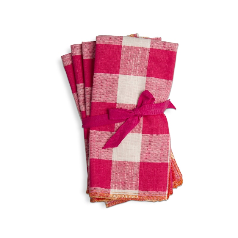 Gingham Napkins Set of 4 Pink Cotton Kitchen Textiles Machine Washable 20x20 inches Perfect for Spring and Summer - 20 x 20