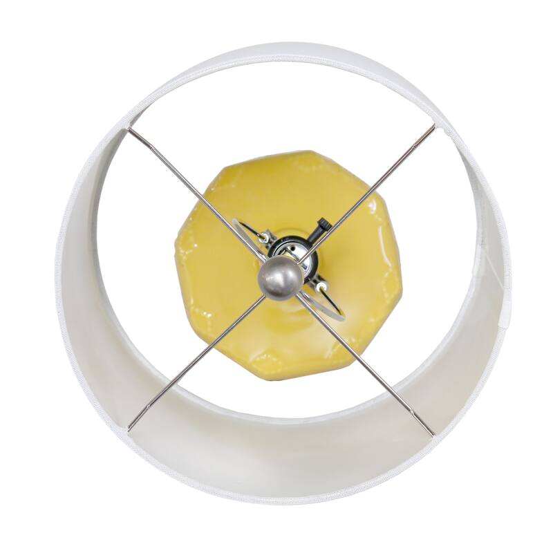 Eyelet Floral Ceramic Table Lamp with White Drum Shade - 19" - Yellow