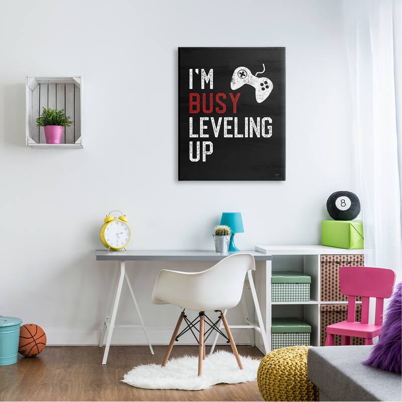 Stupell Busy Leveling Up Video Game Controller Sign Canvas Wall Art