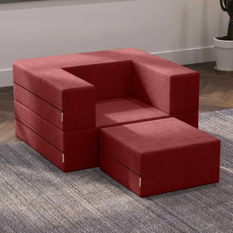 Jaxx Zipline Convertible Sleeper Chair and Ottoman/ Twin-size Bed - Berry Red