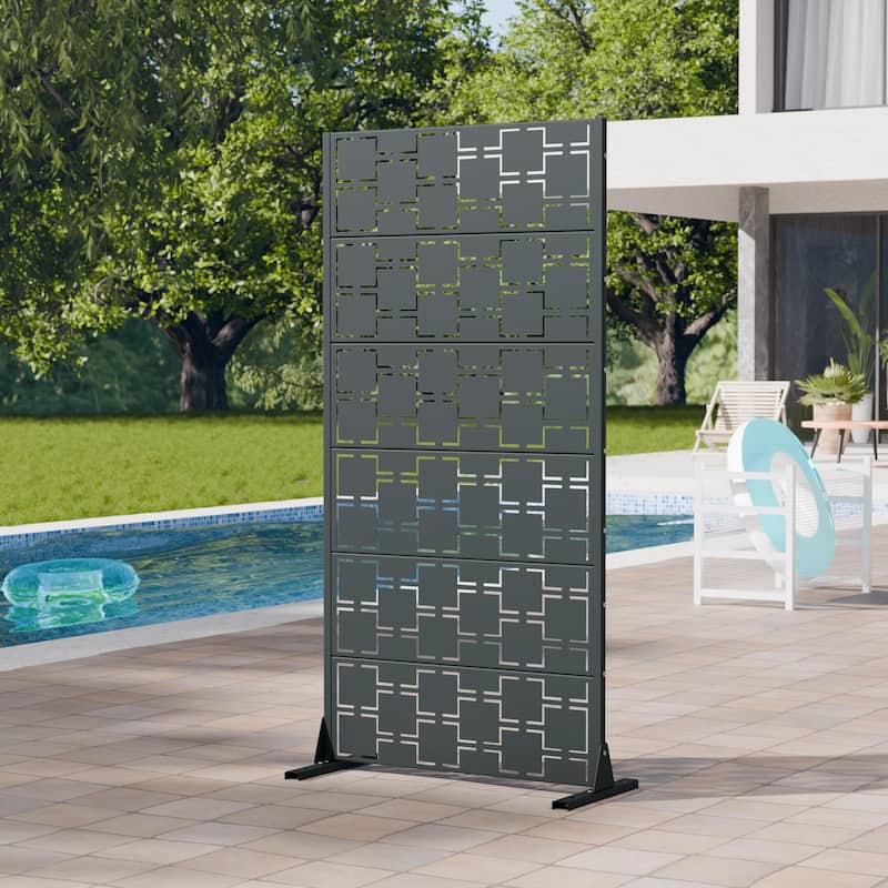 Modern Metal Privacy Screen Outdoor Decorative Partition with Stable Base Hanging Plant-Friendly Panel - 60"H x 30"W