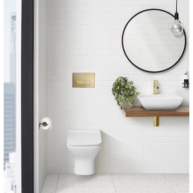 Wall Mount Dual Flush Actuator Plate With Rectangle Push Buttons In Brushed Brass - 10.43" x 7.02" 1.77" - 10.43" x 7.02" 1.77" - Brass