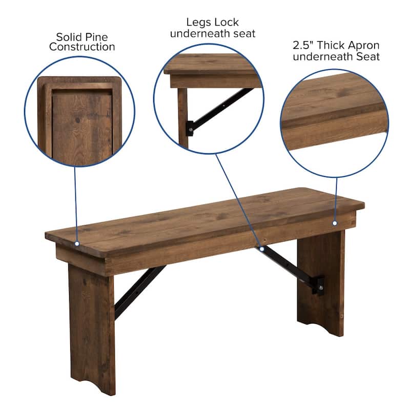8' x 40" Antique Rustic Folding Farm Table and Four Bench Set