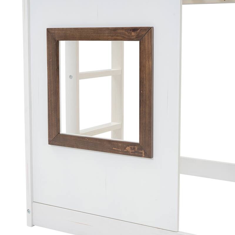 Wood House Bunk Bed with Roof