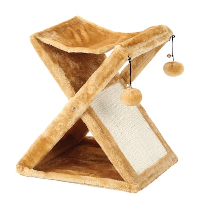 Foldaway Cat Play Tower & Scratching Post W/ Hanging Balls