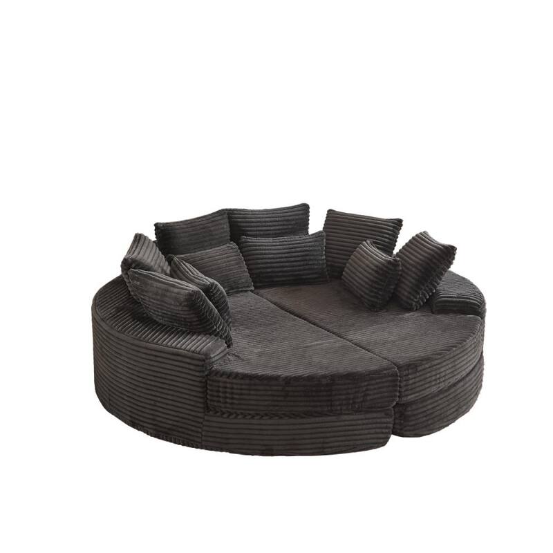 78.5" Corduroy Round Oversized 2-In-1 Sofa Bed, Neck Pillow Design With Four Throw Pillows