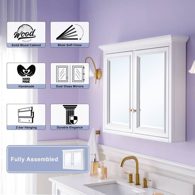 40"W X30"H Surface Mount Solid Wood Framed Medicine Cabinet With Soft-close Door And Wooden Shelves