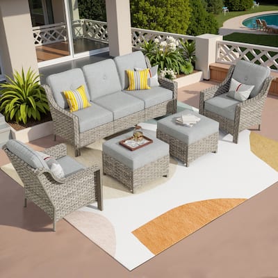 HOOOWOOO 5-piece Wicker High Back Outdoor Furniture Conversation Set