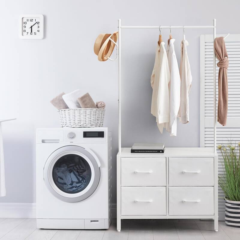 Clothes Rack Storage Organizer with 4 Drawers and Wooden Top Garment Rack