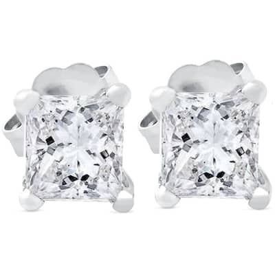 1ct Princess Cut Lab Grown Diamond Studs White Gold