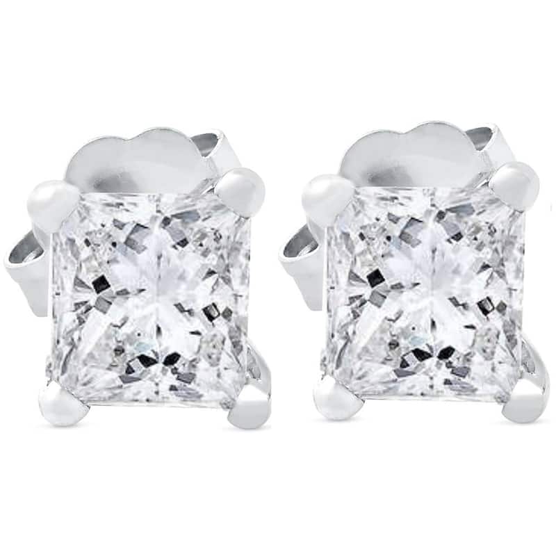 Bliss Diamond 1ct Princess Cut Real Diamond Studs White Gold - White